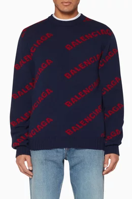 Buy Balenciaga Multicolour Navy Red Jacquard Logo Sweater For Men Online Ounass Oman