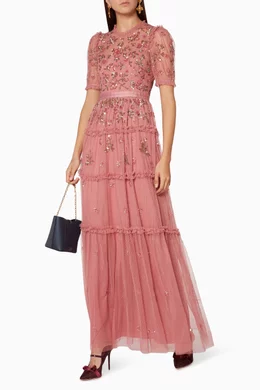 Buy Needle Thread Pink Rouge Carnation Sequin Gown For Women