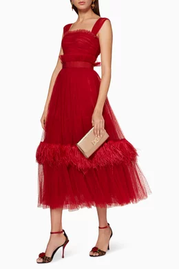 dolce gabbana red tulle dress Dolce & Gabbana Red Off-Shoulder A-Line Tulle Dress  Ellie Belle
