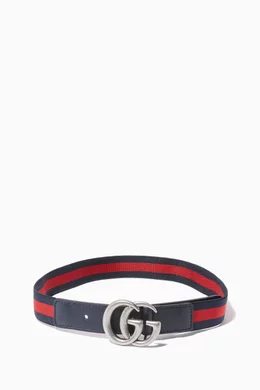 Buy Gucci Blue Striped GG Logo Belt For Boys Online Ounass Oman