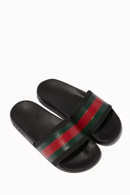 Buy Gucci Black Black Striped Band Rubber Slides For Boys Online Ounass Oman