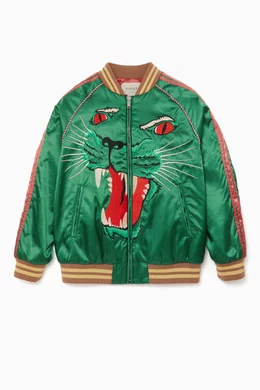 Buy Gucci Green Panther Embroidered Bomber Jacket For Boys Online Ounass Oman