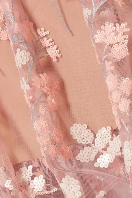 knee length dresses for ladies Pink Flower Sequin Embellished Midi Dress  self-portrait