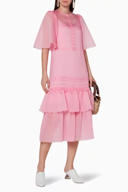 see by chloe tiered midi dress See by Chloe Women Colorblock Cotton Gauze Tiered Midi Dress Red Yellow  Purple 8