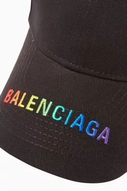 Buy Balenciaga Black Rainbow Logo Baseball Hat For Men  display picture 2