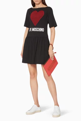 fitted lace wedding dress Love Moschino Chic Heart Pattern Knit Dress in White main image 1