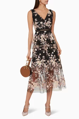 Buy Self Portrait Black Sleeveless Midnight Floral Mesh Dress For Women Online Ounass Oman