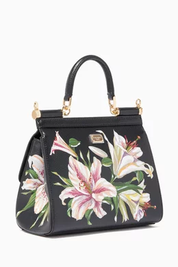 Buy Dolce & Gabbana Black Small Sicily Lily Dauphine Leather Bag