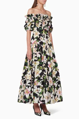 dolce & gabbana off the shoulder lily print dress Buy Dolce & Gabbana Black Lily-Print Poplin Off-The-Shoulder Dress For  Women Online
