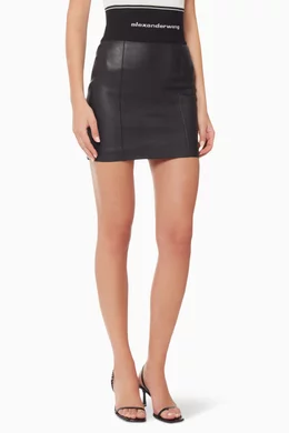 Buy Alexander Wang Black Logo Waistband Leather Skirt For Women