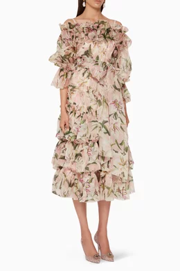 dolce & gabbana off the shoulder lily print dress Dolce & Gabbana Cotton Lily Print Off Shoulder Dress