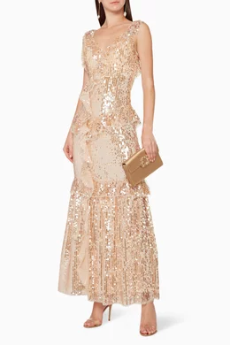Buy Needle & Thread Gold Scarlett Sequin Gown For Women Online | Ounass Oman