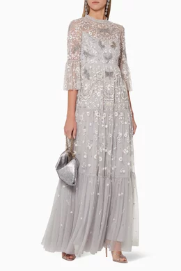 chinese dress ladies JW PEI Women's Emerald Dragonfly Sheer Mesh Gown