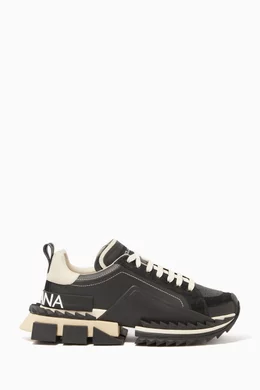 Buy Dolce Gabbana Black Super King Two-Tone Leather Sneakers For