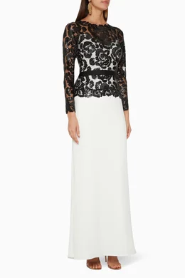 chinese dress ladies Tadashi Shoji Women's Nayana Embroidered Crepe Gown - Black