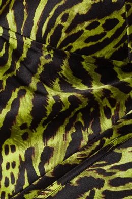 Buy Ganni Green Tiger-Print Wrap Midi Dress For Women Online | Ounass Oman