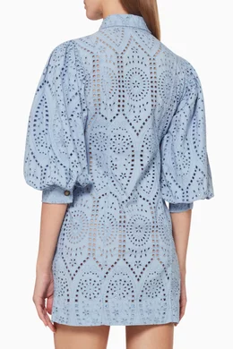 Buy Ganni Blue Broderie Anglaise Mini Dress For Women Online | Ounass Oman