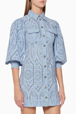 ganni broderie anglaise mini dress GANNI Broderie Anglaise Denim Mini Dress