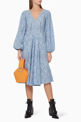 Buy Ganni Blue Broderie Anglaise Midi Dress For Women Online | Ounass Oman