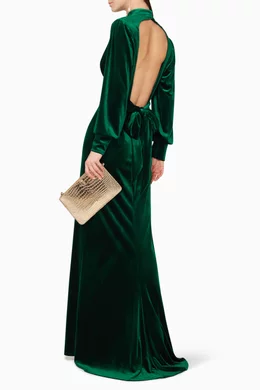 slim fit dress slacks Adele Bottle Green Velvet Ruched Strappy Fishtail Maxi Dress – Club L  London main image 0
