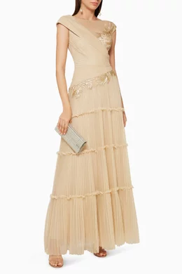 slim fit dress slacks Tadashi Shoji Gold Lace Sequin Sleeveless Gown Dress Size 8 – Finds For You