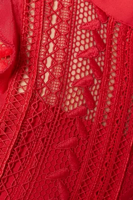 Buy Self-Portrait Red Geometric Lace Midi Dress For Women Online | Ounass  Oman