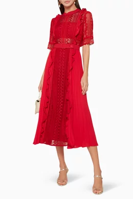 Buy Self-Portrait Red Geometric Lace Midi Dress For Women Online | Ounass  Oman