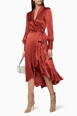 zimmermann espionage silk wrap dress Zimmermann Silk Wrap Dress Burgundy Rust Size S International