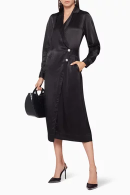Buy Ganni Black Heavy Satin Dress Coat For Women Online | Ounass Oman