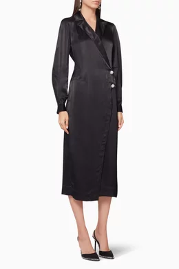 Buy Ganni Black Heavy Satin Dress Coat For Women Online | Ounass Oman