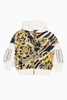 Buy Versace Black Baroque Print Zipped Sweatshirt For Girls Online