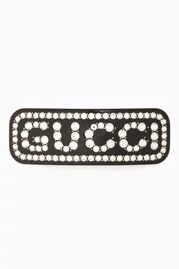 Buy Gucci Black Crystal-Embellished Logo Barrette For Women  display picture 1