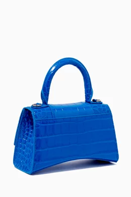 Buy Balenciaga Blue Hourglass XS Top Handle Bag in Shiny Crocodile