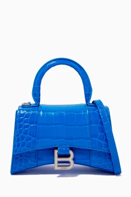 Buy Balenciaga Blue Hourglass XS Top Handle Bag in Shiny Crocodile