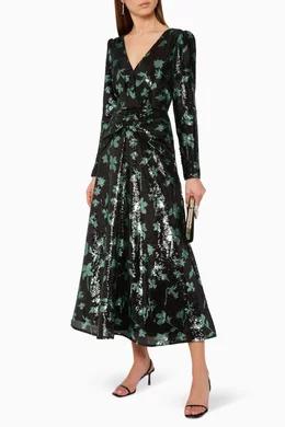 knee length dresses for ladies Silver Gradient Sequin Midi Dress – self-portrait