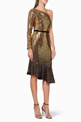 Buy Marchesa Notte Gold One-Shoulder Sequinned Cocktail Dress For Women  Online | Ounass Oman