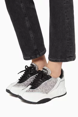 Buy Jimmy Choo Metallic Raine Leather Coarse Glitter Sneakers