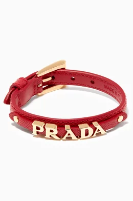 Buy Prada Red Logo Detail Leather Bracelet For Women Online
