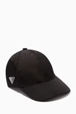 Prada: Tessuto Logo Triangle Nylon Baseball Cap (Black) Prada triangle-logo Leather Baseball Cap | Black | FARFETCH main image 3