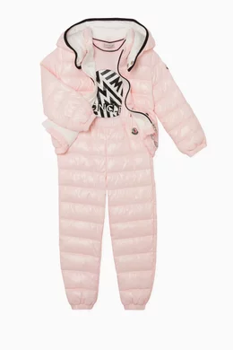 Buy Moncler Enfant Pink Puffer Jacket Dungaree Set For Baby