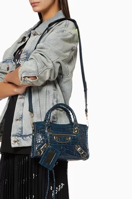 Buy Balenciaga Blue Mini Metallic Edge Shoulder Bag in Shiny Crocodile Embossed Leather For Women Online Ounass Oman