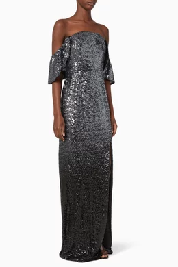 green emerald velvet dress Marchesa Notte Off-The-Shoulder Midi Dress, 6 / Pink main image 1