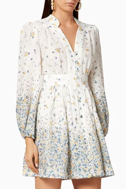 zimmermann carnaby floral-print linen mini dress ZIMMERMANN Carnaby Floral-Print V-Neck Linen Mini Dress