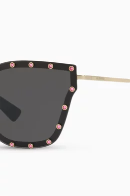 Buy Valentino Garavani Brown Crystal Studded Butterfly Frame  display picture 3