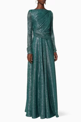 Buy Talbot Runhof Green Metallic Voile Ruched Dress For Women Online |  Ounass Oman
