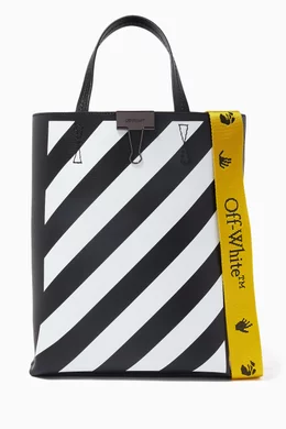 Off white black bag with yellow stripe store