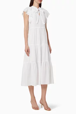 Buy See By Chloé White Ruffle Jacquard Check Cotton Dress For