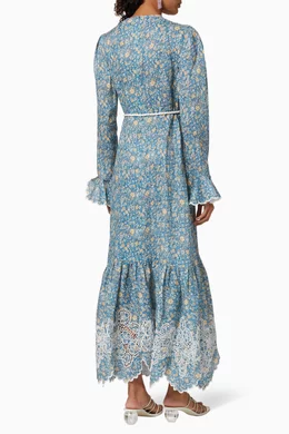 Buy Zimmermann Blue Carnaby Frill Linen Dress For Women Online 