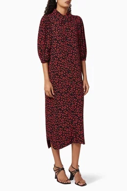 ganni printed crepe shirt dress Ganni Red Printed Crepe Shirt Dress
