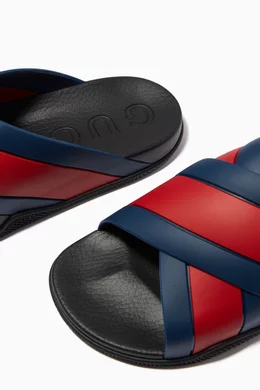 Buy Gucci Blue Web Slide Sandals in Rubber For Men Online Ounass